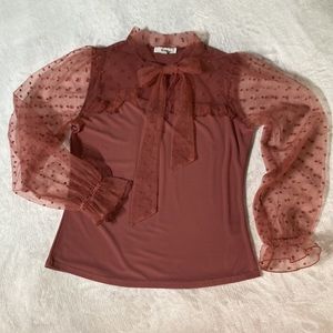 MINE Pink Polkadot Chiffon Sleeve Blouse